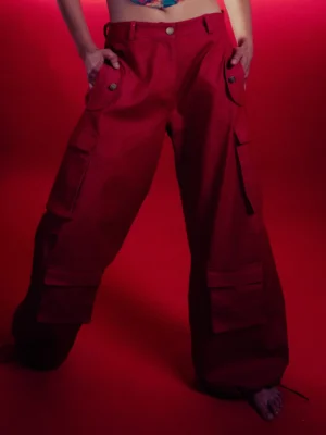 Red Denim Cargo Pants