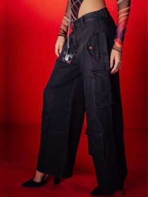 Black Denim Cargo Pants